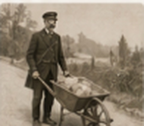 Ferdinand Cheval with a wheelbarrow